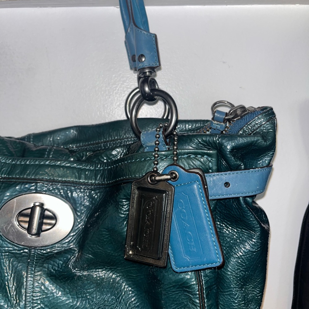 Coach Blue-Green Leather Shoulder Bag - Picture 2 of 8